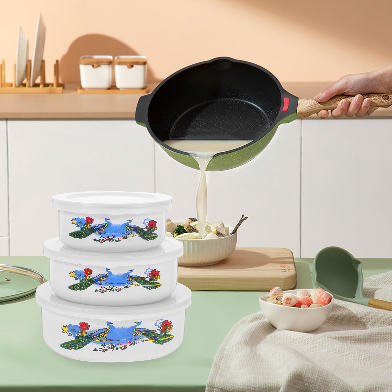 3Pcs Enamel Bowls Set Dishwash - đánh giá và giá Meal Prep Pasta
